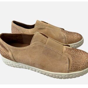 L'Amour Des Pieds Leather Zarrial Bedazzled Rose Gold Slip On Sneakers 8M